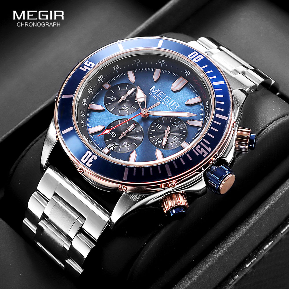 Luxury Watch Green Dial - MEGIR-reloj analógico de acero inoxidable para