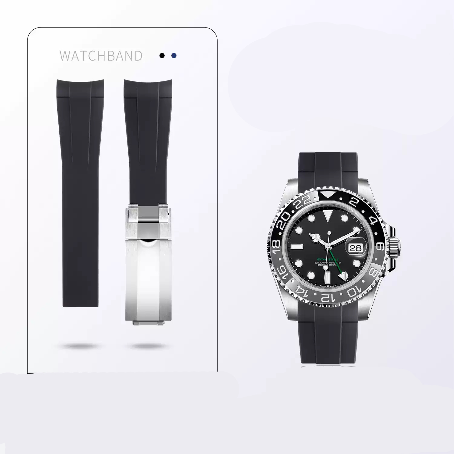 Luxury Watch Green Dial - Reloj de goma para Rolex, negro,