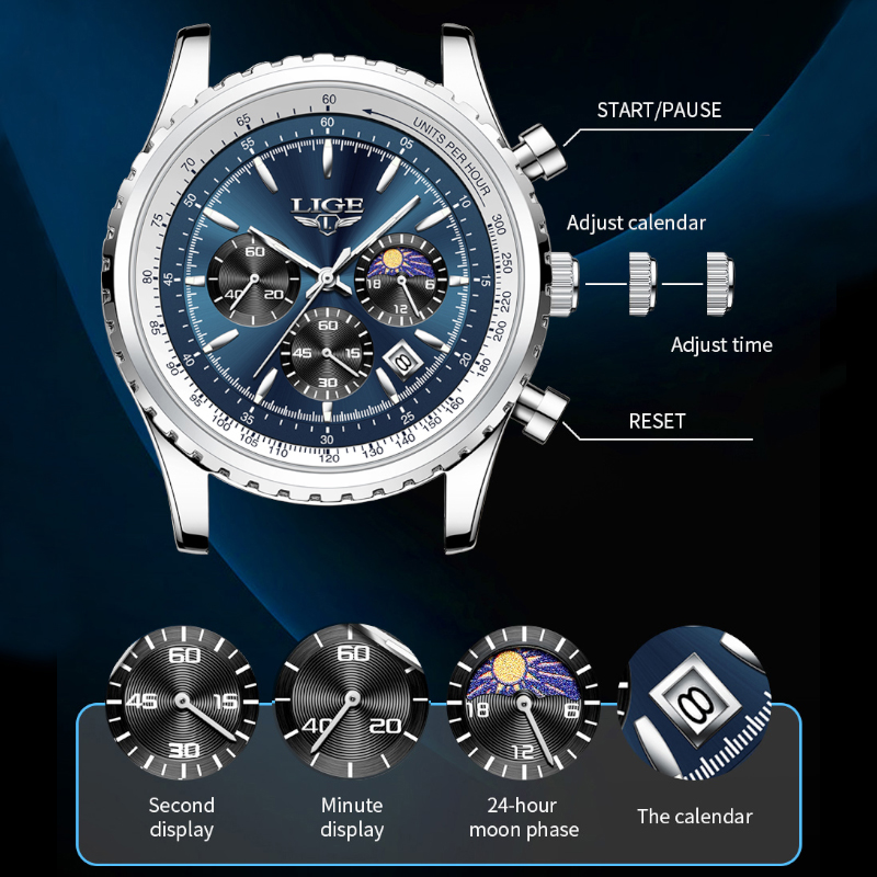 LIGE-reloj analógico de acero  - Zen Luxury Watch reseña y precio