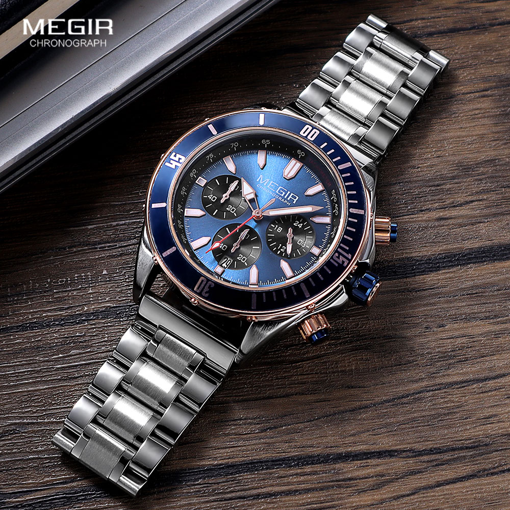 MEGIR-reloj analógico de acero - Luxury Watch Green Dial reseña y precio