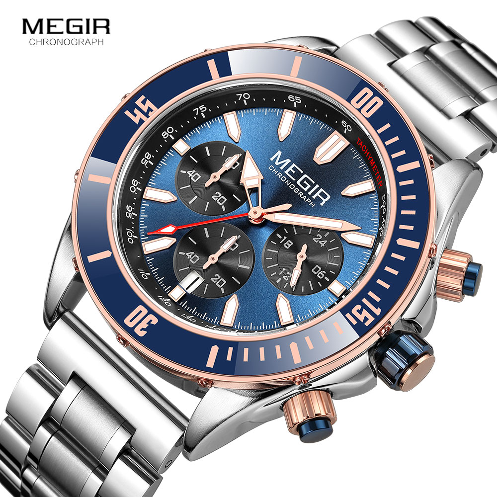 MEGIR-reloj analógico de acero - Luxury Watch Green Dial reseña y precio